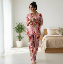 Women  s Hand Block Print Cotton Pajamas Floral Indian Sleepwear Night Set