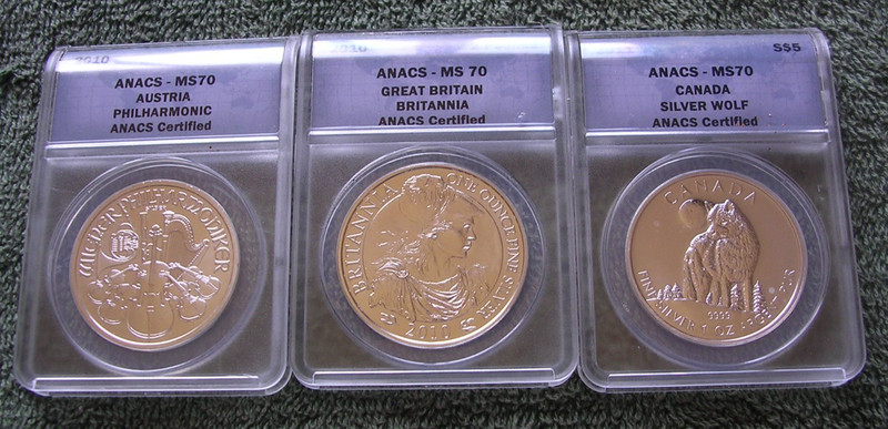 2010 PHILHARMONIC, 2010 BRITANNIA & 2011 SILVER WOLF.  ALL ANACS MS70