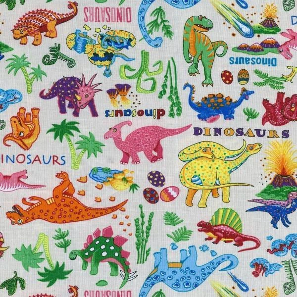 NUTEX Fat Quarter Dinosaur Dance on Cream Cotton Quilting Sewing Fabric