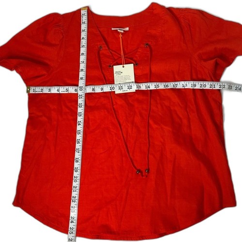 Knox Rose Women’s Short Flutter Sleeve Lace Up Top Coral Orange Size Medium New! - Picture 11 of 11