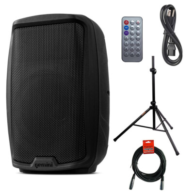 Gemini Sound AS-2110BT Active 10'' Woofer 1000 Watt w/ Speaker Stand & XLR Bundle