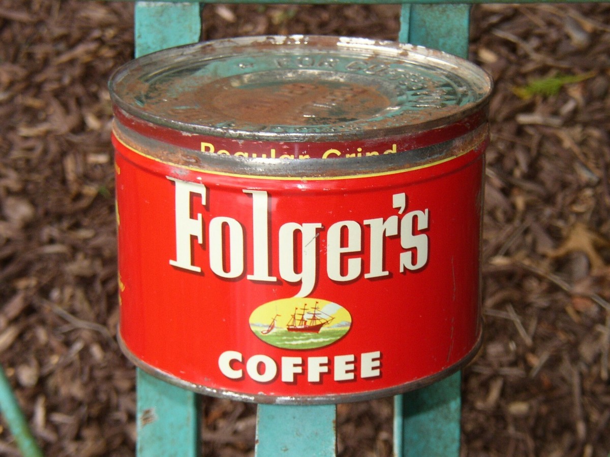 1952 Vintage FOLGER'S COFFEE CAN Mid-Century Old Tin CANCO