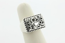Vintage Sterling Silver 925 Scroll Teardrop Dot Design Rectangular Ring - Size 7