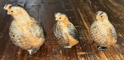 Vintage MCM Hand Painted Realistic Porcelain Quail Bird Figurines Set Of 3