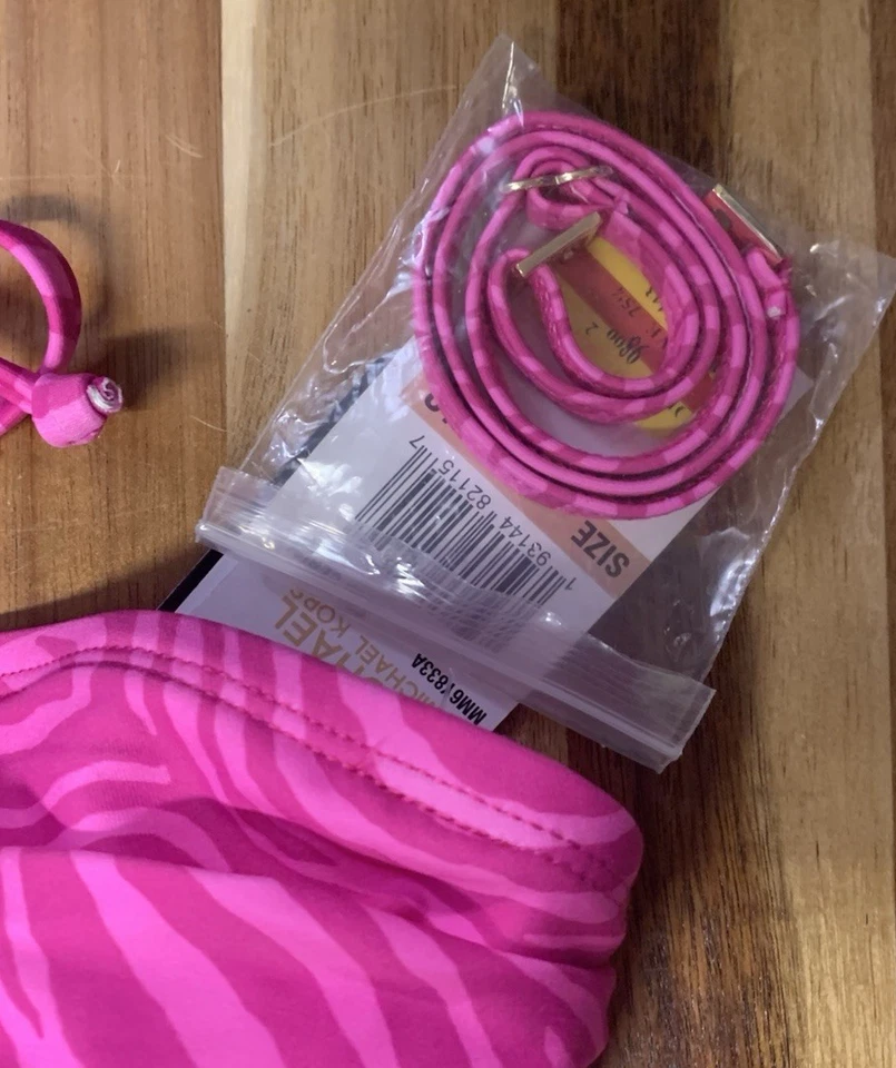 Traje de baño Michael Kors talla 12 estampado animal halter de una pieza rosa nuevo Foto 3 de 4