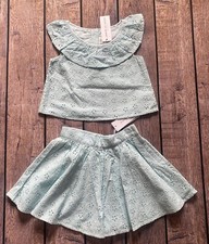 Toddler Girl Size 3 Janie And Jack Turquoise Eyelet Ruffle Top Matching Skirt