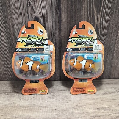 Zuru ROBO FISH Pair Of My Pet Clown Fish Orange White Robot Fish New Sealed 2012
