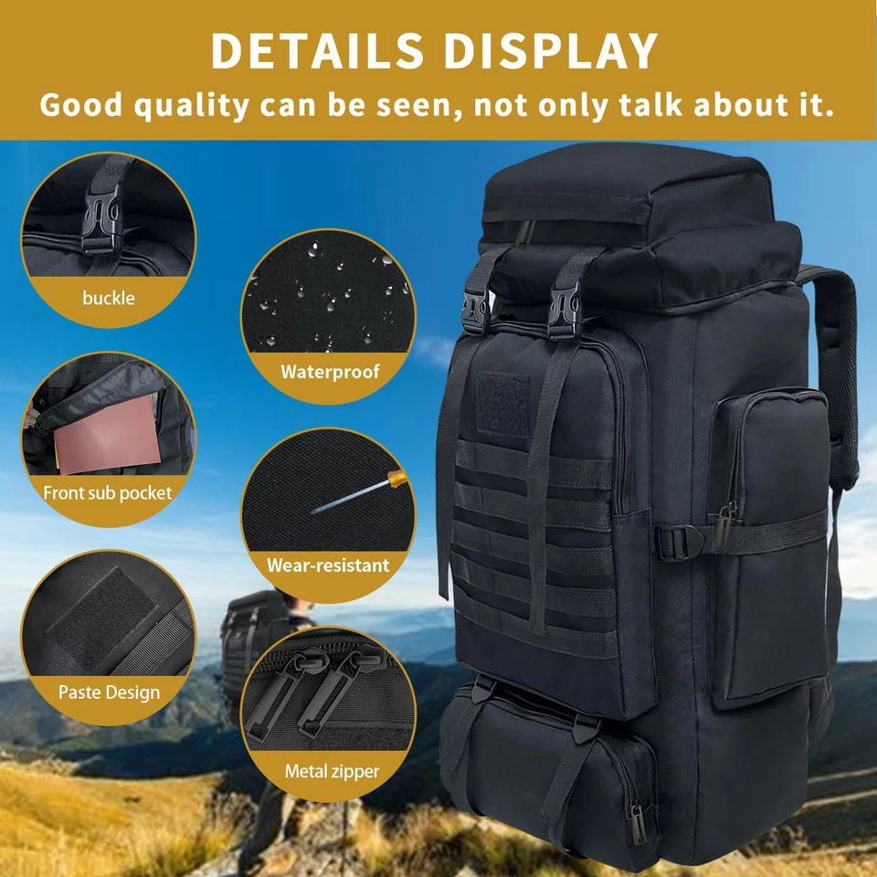 Zaino Da Trekking, 80L Zaino Da Campeggio, Impermeabile Grande Sport All'Aperto  - Immagine 4 di 4