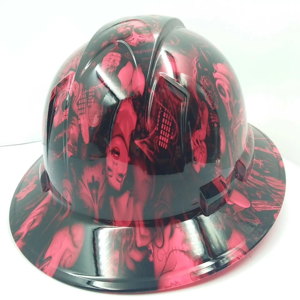 FULL BRIM Hard Hat custom hydro dipped , NEW HOT PINK TATTOO BABES BANDITO NEW  - Image 4 of 4