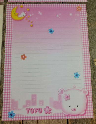 TOFU Pig Stationary Set Envelopes letter sheet of Stickers pink gingham - Picture 4 of 7