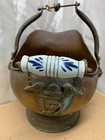 Fleur De Lis VTG Copper Ash Coal Scuttle Bucket Brass Motif Lion’s Head Planter — photo 5