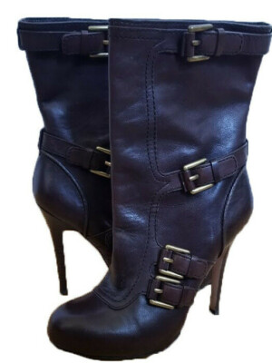 COACH Womens Marsha Mid Calf Chestnut Brown Leather High Heel Booties Boots  sz