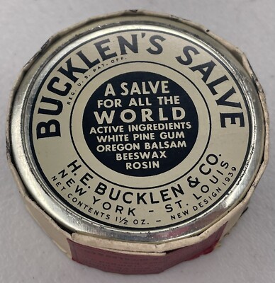 Bucklens Salve Sealed Tin 1939 White Pine Gum Oregon Balsam Beeswax Rosin NOS
