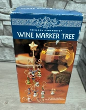 Boston Warehouse Gold Wine Marker 8" Christmas Tree Set w/ 12 Wine Charms