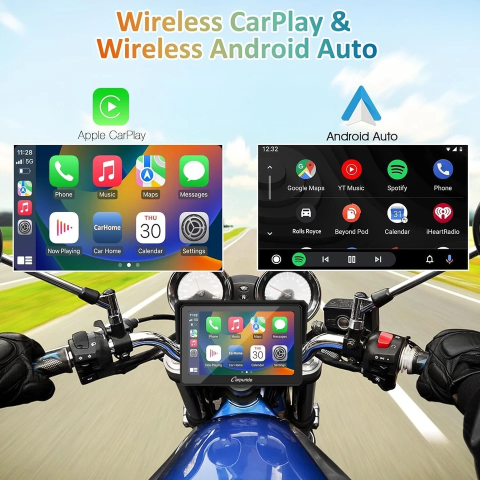 Carpuride W502 Wireless Carplay Android Auto Navigator Dual Bluetooth For Moto - Immagine 2 di 4