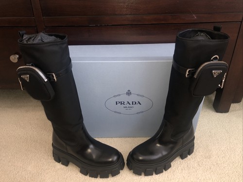 Prada Preto Alto Botas de combate Monolito Com Bolsa 39 Novo Na Caixa Com  Sacos Raro Esgotado | eBay