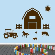 Farm Wall Decal Set - Farmer, Barn Yard, Animals, Kids, Nursery, Wall Sticker