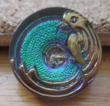 1-Czech Glass Gold Parrot-Iridescent Background-Silver Backed Button #35 20.95mm
