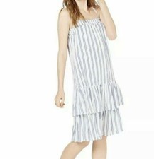 NWT MICHAEL KORS Womens Blue Striped Ruffled SunDress Twilight Blue Size XS