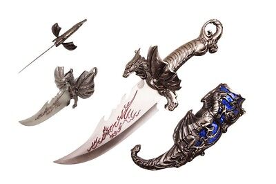 16 440 Stainless Blade Fighting Dragon Fantasy Dagger Knife Blue With Wings New Ebay