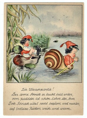 Artist postcard by Marg. Palu / ''The Water Part'', Dwarfs Knick and Knack