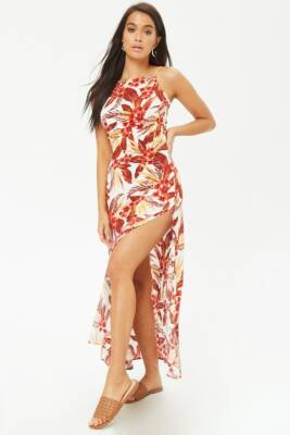 Forever 21 Green Red /Rust Gold Floral Cami Maxi Dress Small S | eBay