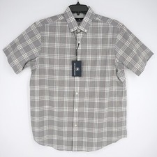 Hart Schaffner Marx Men's Short-Sleeve Shirt L Gray Red White Plaid NWT 89.50