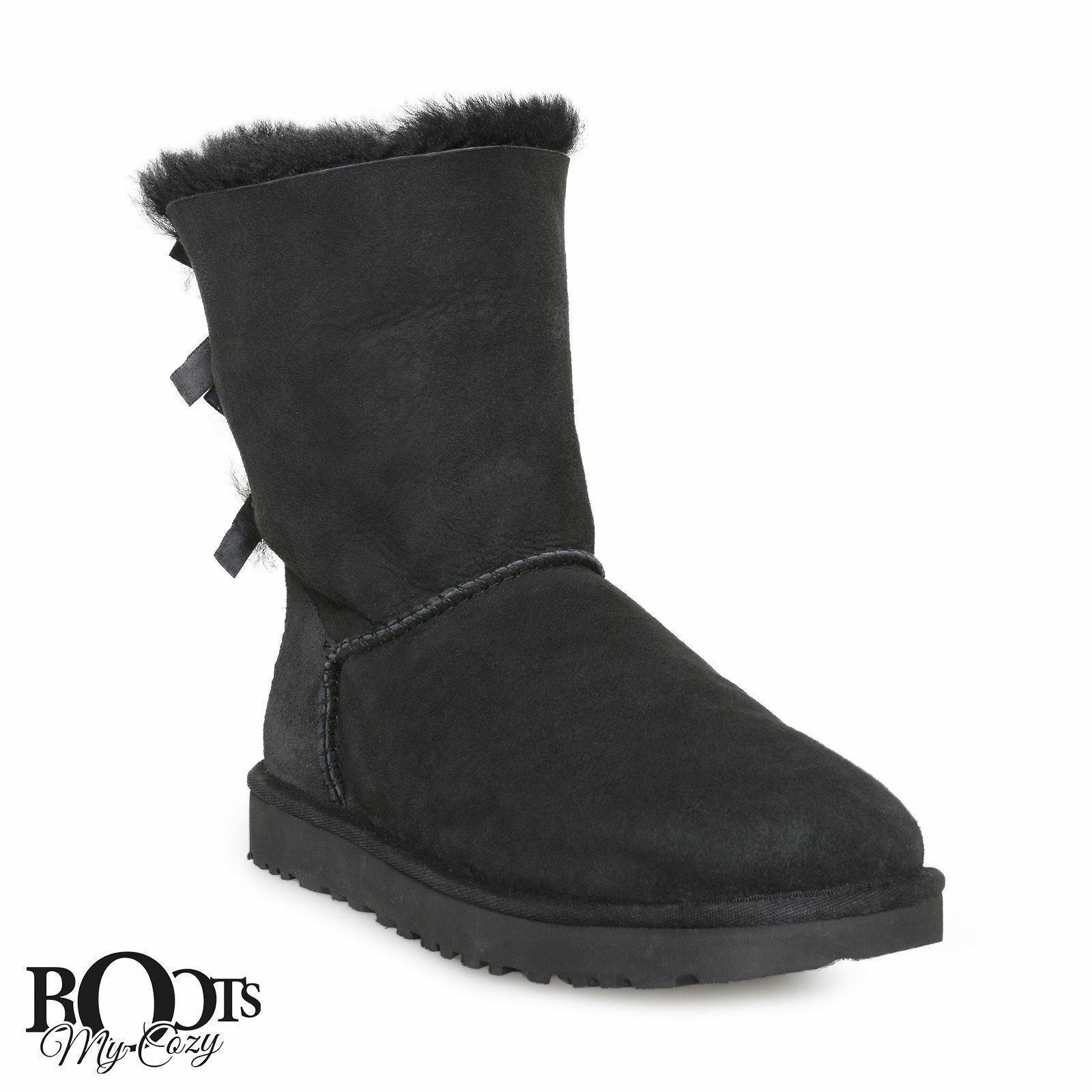UGG BAILEY BOW II BLACK SUEDE SHEEPSKIN 