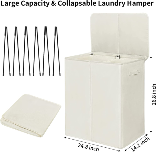 154L Double Laundry Basket with Lid and Removable Laundry Bags Large Collapsible - Picture 7 of 12
