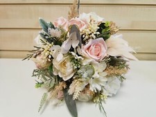 Wedding Bouquet flowers, buttonholes with artificial pampas, roses LT Pink Boho
