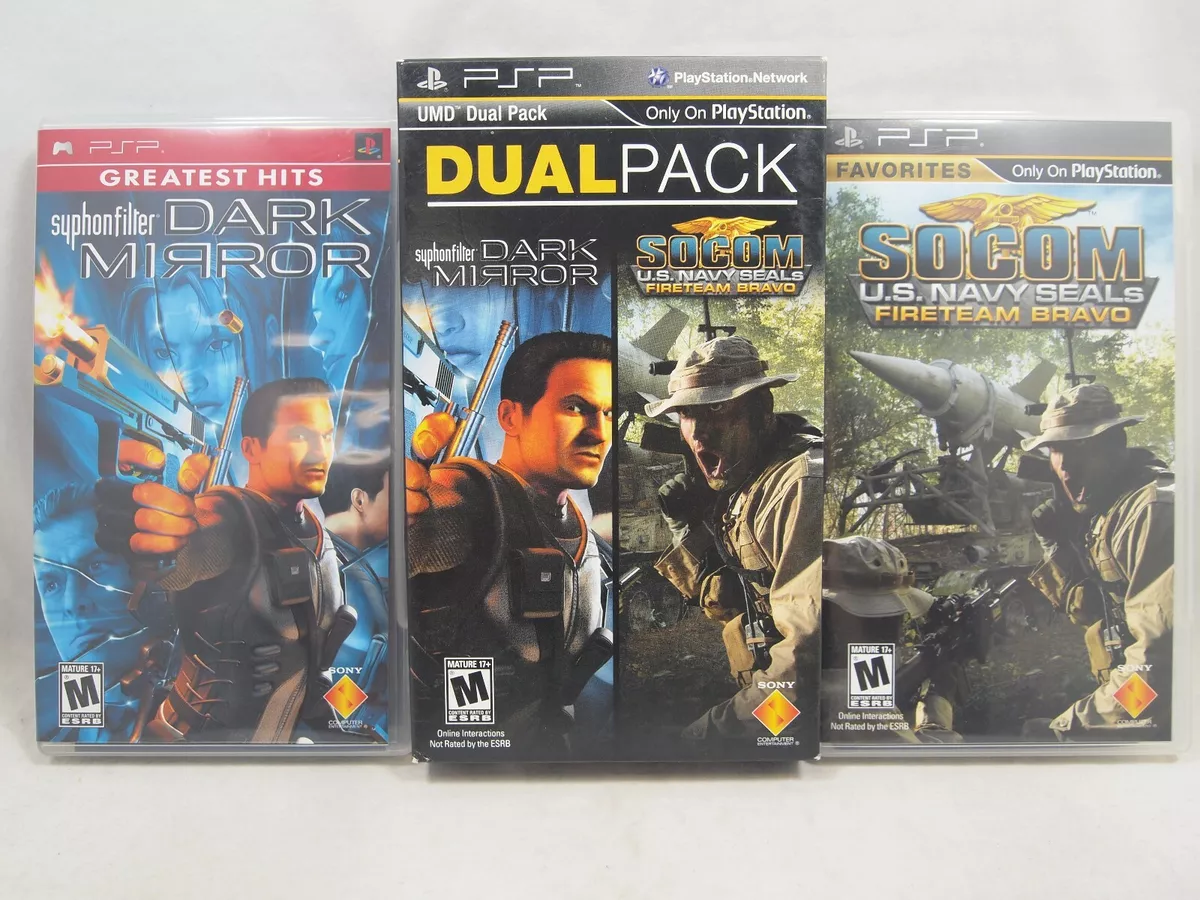 DUAL PACK Syphon Filter Dark Mirror + Socom Fireteam Bravo Sony PSP Complete