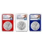 2025 $1 American Silver Eagle 3pc Set NGC MS69 ER Trump Label Red White Blue