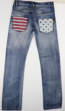 Desigual Jeans Boys 13-14 Blue Denim Slim Straight American Flag Stars Pockets