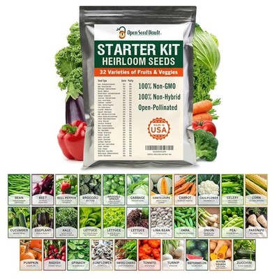 Heirloom Vegetable Seed Pack 32 Types Non GMO Outdoor Indoor Planting Garden