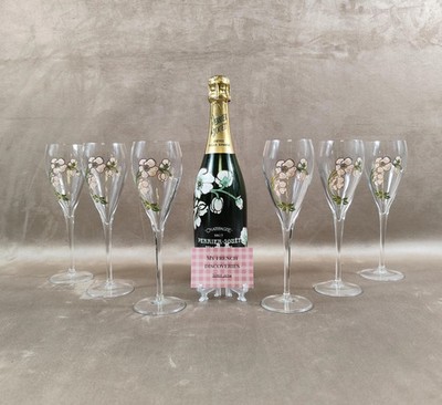 Perrier-Jouët Crystal Anemone Champagne Flutes Set of 6 Hand Painted