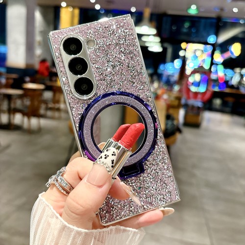 Glitter Diamond glass Plastic Case Mirror Ring Stand for Samsung Galaxy Z Fold 7 - Picture 5 of 14