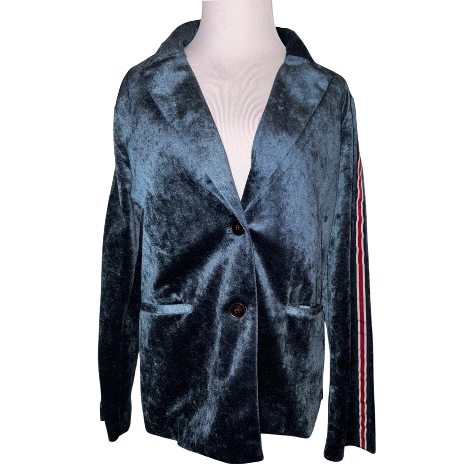 Chaqueta Blazer Mystree Grande Azul Marino Terciopelo Manga Rayas Deportiva Elegante Para Mujer L Foto 2 de 4