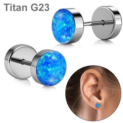 Titan Ohrstecker mit Opal Ohrringe mit Schraubverschluss Fakeplug 6 mm unisex