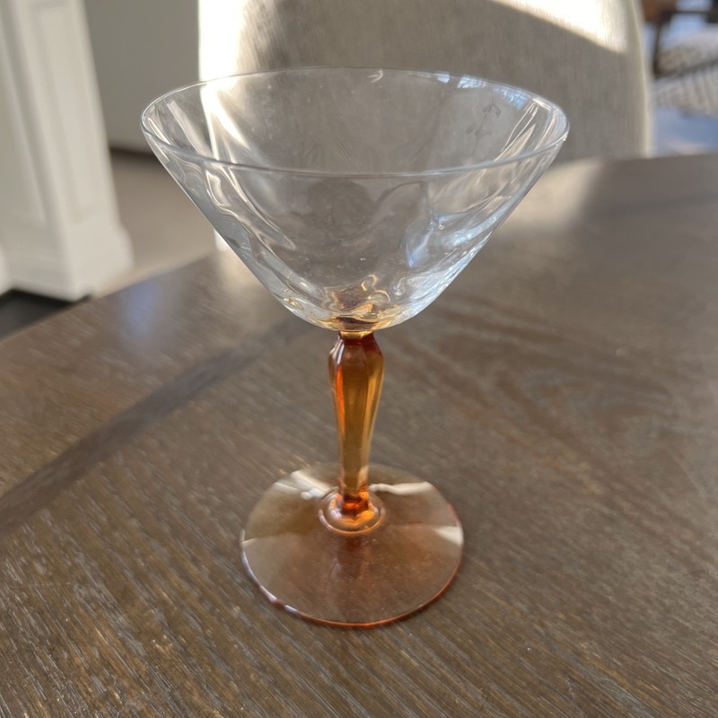 Vintage Fostoria Glass Coup Optic Loop Amber Stem