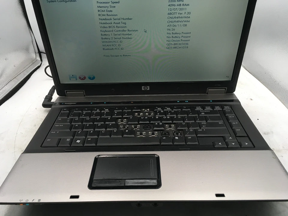 HP COMPAQ 6735B - BOOTS TO BIOS - AMD TURION X2 - 4GB RAM - 15" - READ DESC - BB - Image 3 of 4