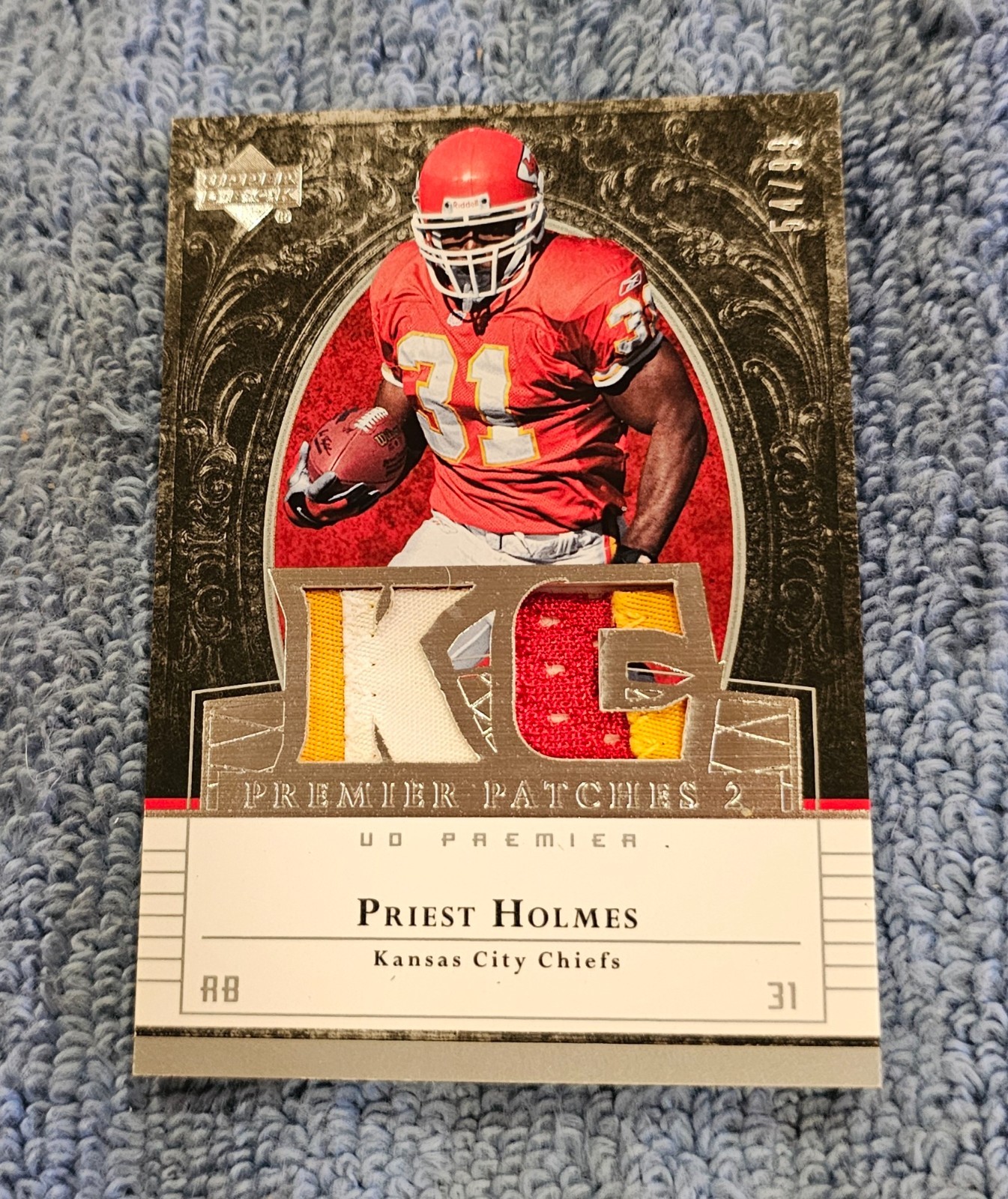 AI) 2007 Upper Deck Premier Patches Priest Holmes Kansas City Chiefs 54/99