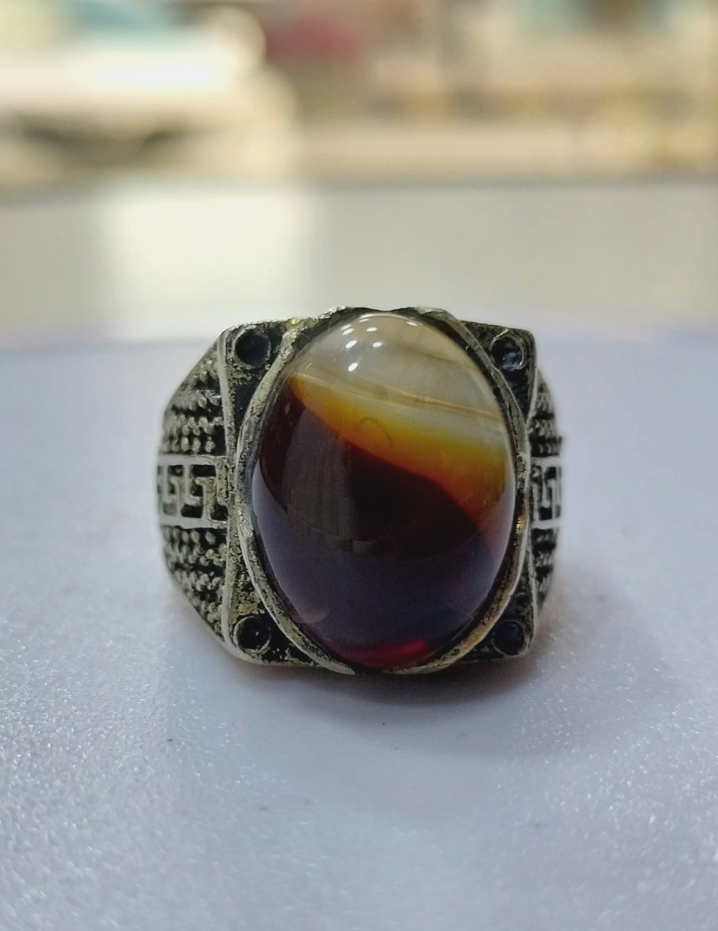 Sterling silver ring with captivating Yemeni agat… - image 5