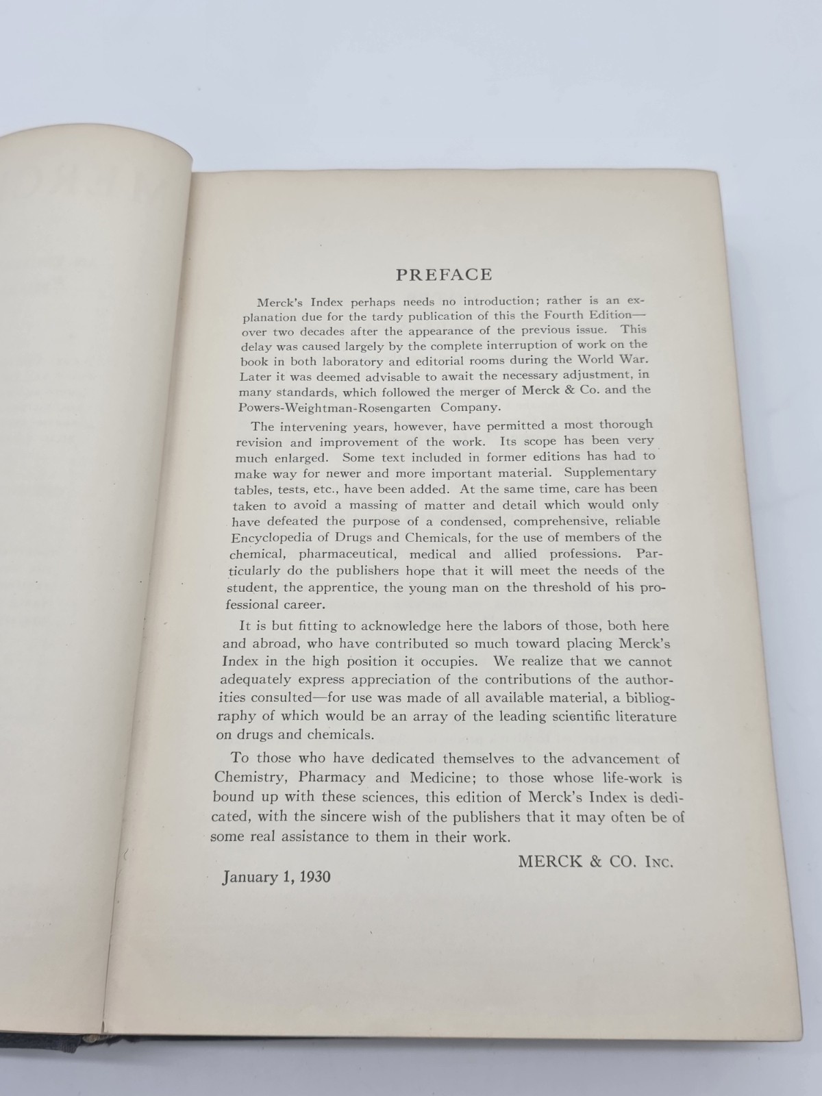 Merck’s Index – Fourth Edition (1930 Hardcover Chemical Encyclopedia)