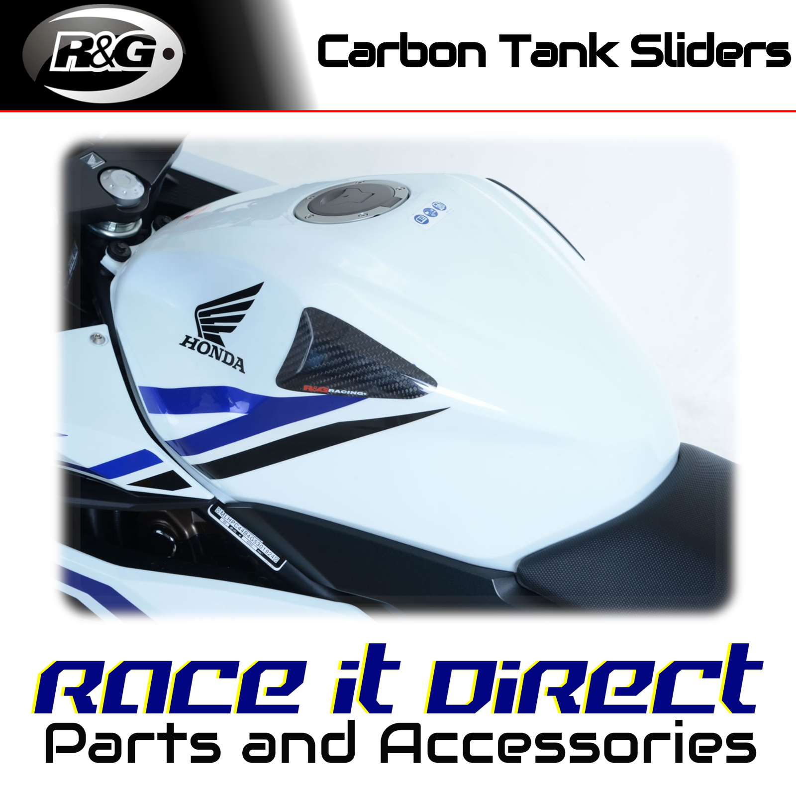 Carbon Fibre Tank Sliders for Honda CBR500R 2016-2018 R&G