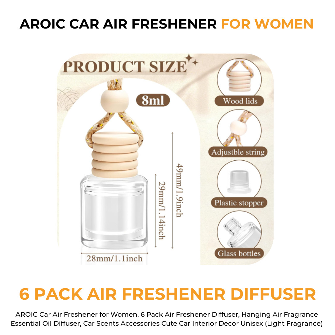 AROIC Car Air Freshener 6 Pack for Women Unisex Hanging Essential Oil Diffuser