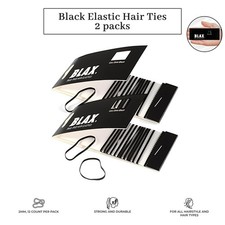 Blax Black Elastic Hair Ties - Snag-Free, Seamless, No-Damage Bands, 2mm 12