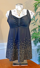 Swimsuits For All, Modest Cut/Soft Cup Swimdress In Black W/Gold Accents, Sz 22