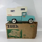 Vintage Tonka Fleetside With Camper Topper Pressed Steel Turquoise Truck W/Box