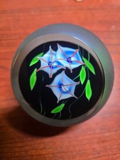 Correia Art Glass Paperweight Lampwork Blue Flower Signed Limited Edition 13/200