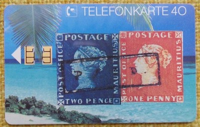 Telephone card German E 03 of 8.91 Blue + Red Mauritius Unused